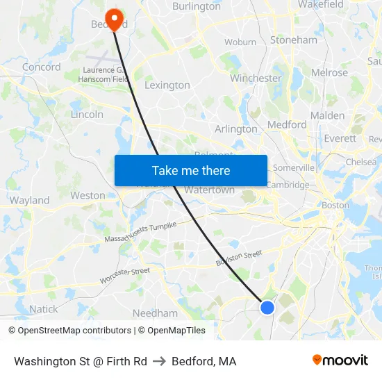Washington St @ Firth Rd to Bedford, MA map