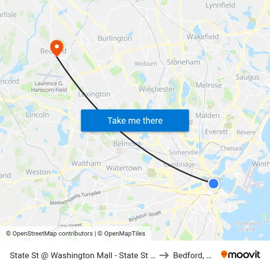 State St @ Washington Mall - State St Sta to Bedford, MA map