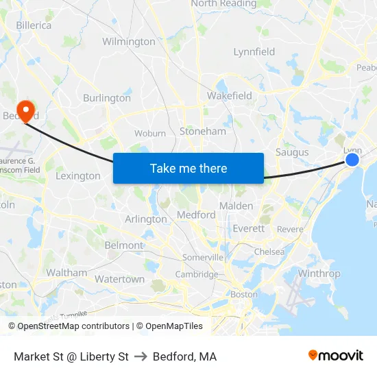 Market St @ Liberty St to Bedford, MA map