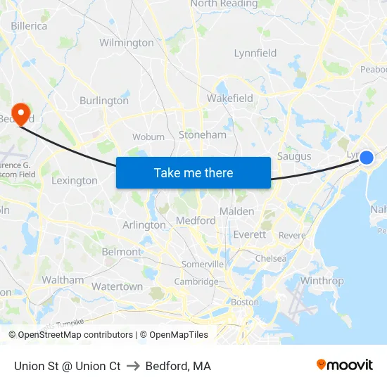 Union St @ Union Ct to Bedford, MA map