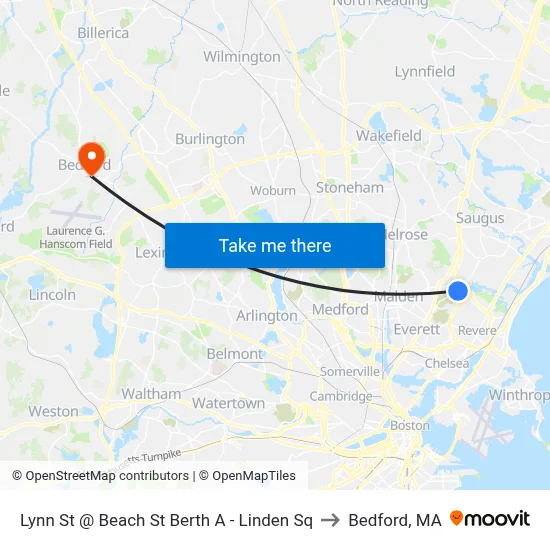 Lynn St @ Beach St Berth A - Linden Sq to Bedford, MA map
