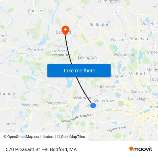 570 Pleasant St to Bedford, MA map