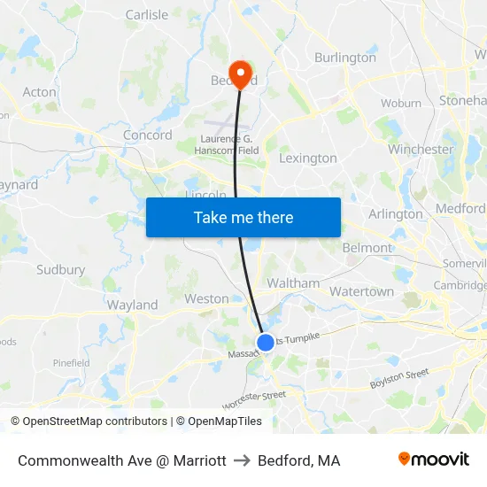 Commonwealth Ave @ Marriott to Bedford, MA map