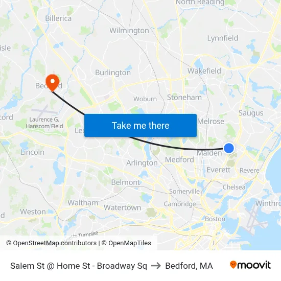 Salem St @ Home St - Broadway Sq to Bedford, MA map