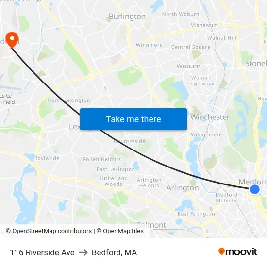 116 Riverside Ave to Bedford, MA map