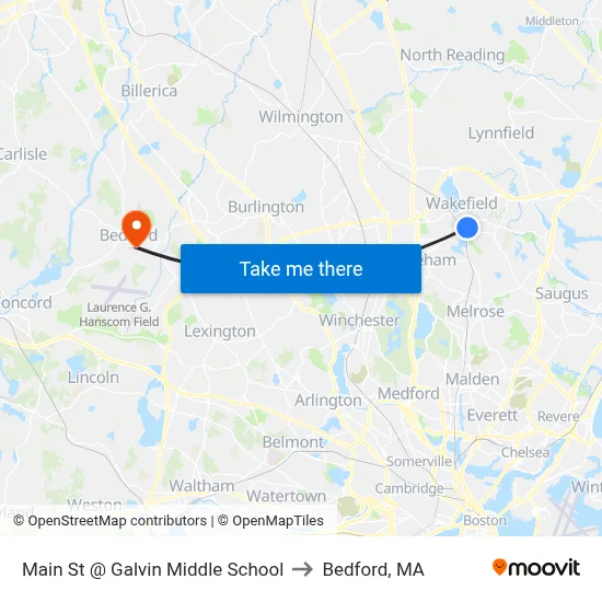 Main St @ Galvin Middle School to Bedford, MA map