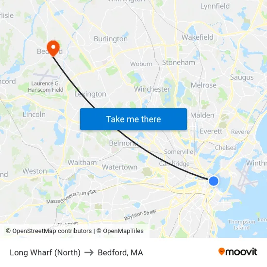 Long Wharf (North) to Bedford, MA map