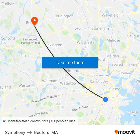 Symphony to Bedford, MA map