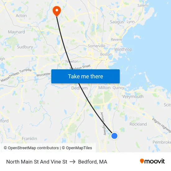 North Main St And Vine St to Bedford, MA map