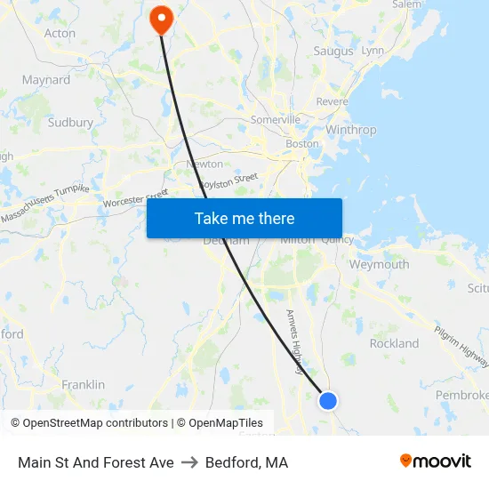 Main St And Forest Ave to Bedford, MA map