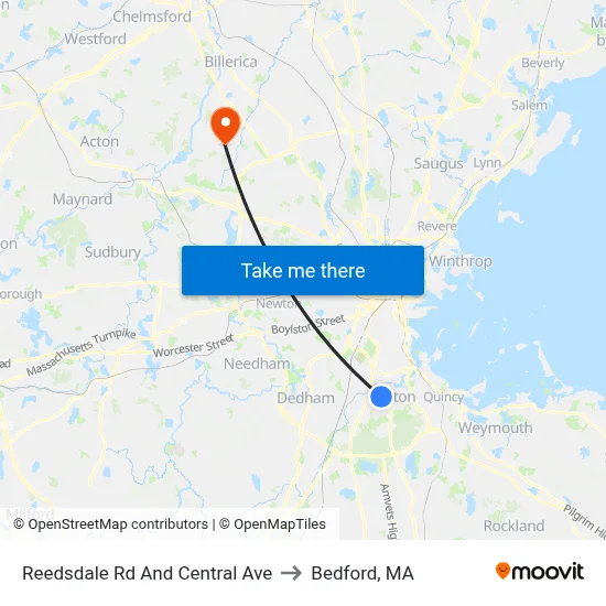 Reedsdale Rd And Central Ave to Bedford, MA map