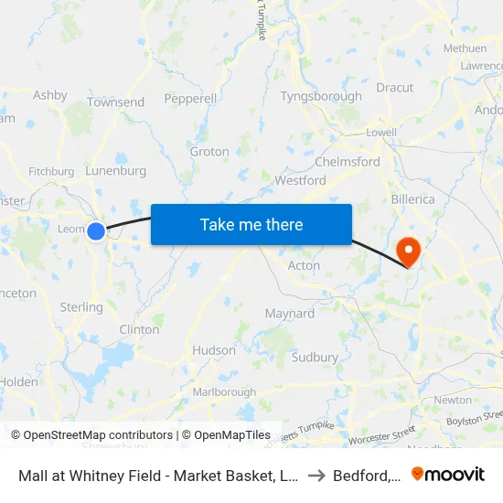 Mall at Whitney Field - Market Basket, Leominster to Bedford, MA map