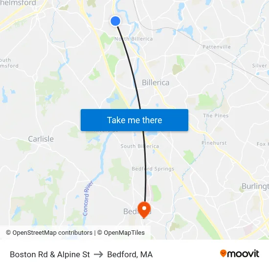 Boston Rd & Alpine St to Bedford, MA map