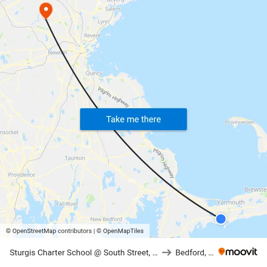 Sturgis Charter School @ South Street, Hyannis to Bedford, MA map