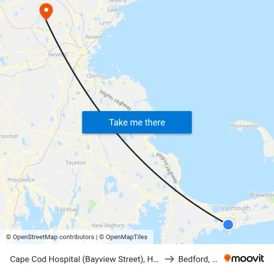 Cape Cod Hospital (Bayview Street), Hyannis to Bedford, MA map