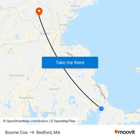 Bourne Coa to Bedford, MA map