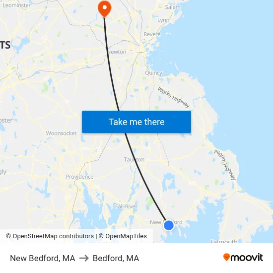 New Bedford, MA to Bedford, MA map