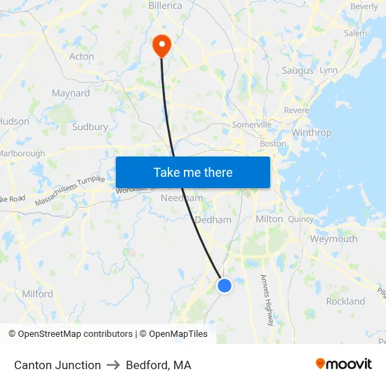 Canton Junction to Bedford, MA map
