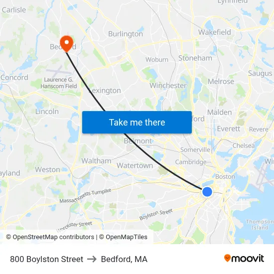 800 Boylston Street to Bedford, MA map