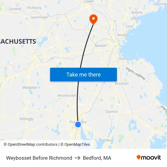 Weybosset Before Richmond to Bedford, MA map