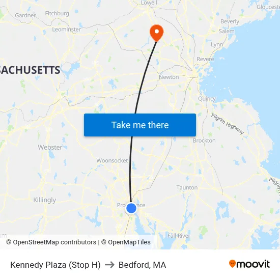 Kennedy Plaza (Stop H) to Bedford, MA map