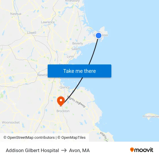 Addison Gilbert Hospital to Avon, MA map