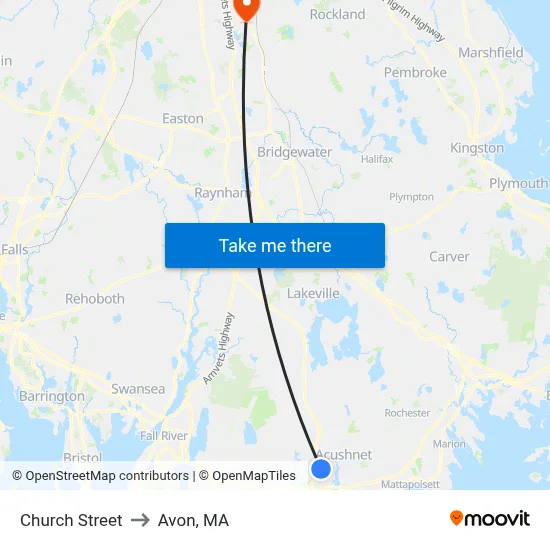 Church Street to Avon, MA map