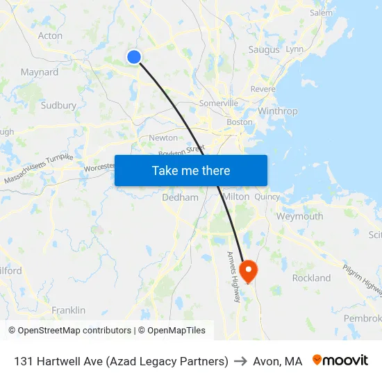 131 Hartwell Ave  (Azad Legacy Partners) to Avon, MA map