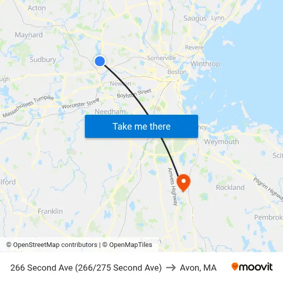 266 Second Ave (266/275 Second Ave) to Avon, MA map