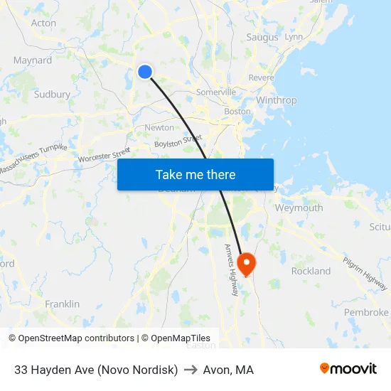 33 Hayden Ave (Novo Nordisk) to Avon, MA map