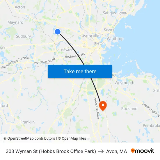 303 Wyman St  (Hobbs Brook Office Park) to Avon, MA map