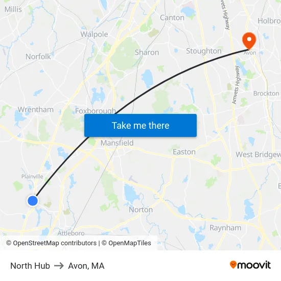 North Hub to Avon, MA map