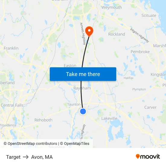Target to Avon, MA map