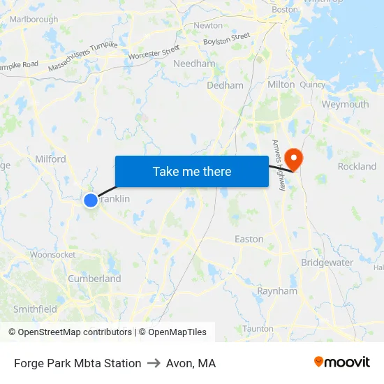 Forge Park Mbta Station to Avon, MA map