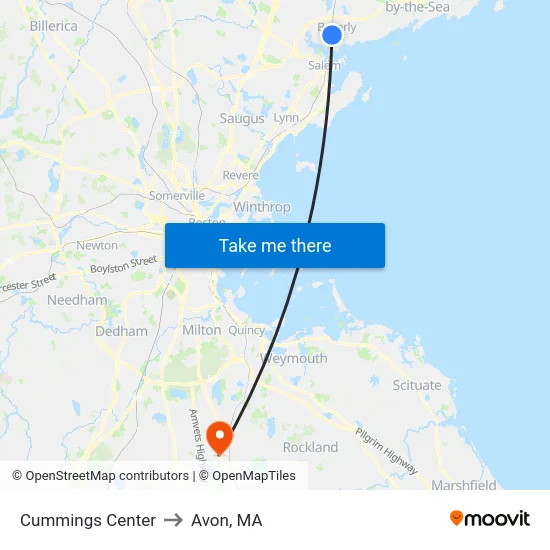 Cummings Center to Avon, MA map