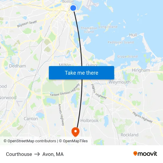Courthouse to Avon, MA map