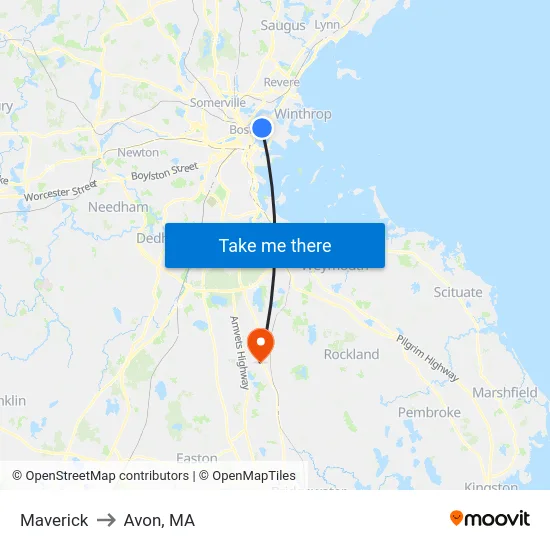 Maverick to Avon, MA map