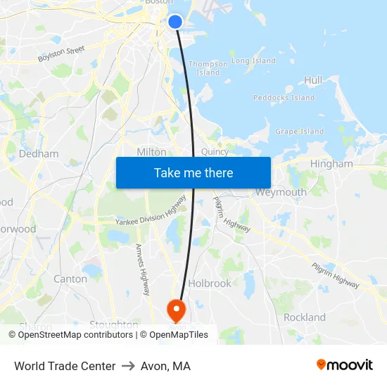 World Trade Center to Avon, MA map