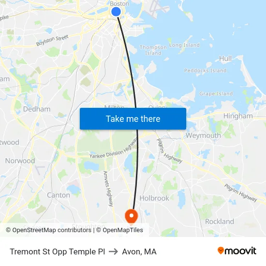 Tremont St Opp Temple Pl to Avon, MA map