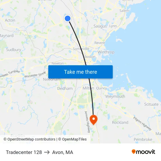 Tradecenter 128 to Avon, MA map
