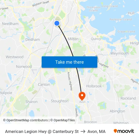 American Legion Hwy @ Canterbury St to Avon, MA map