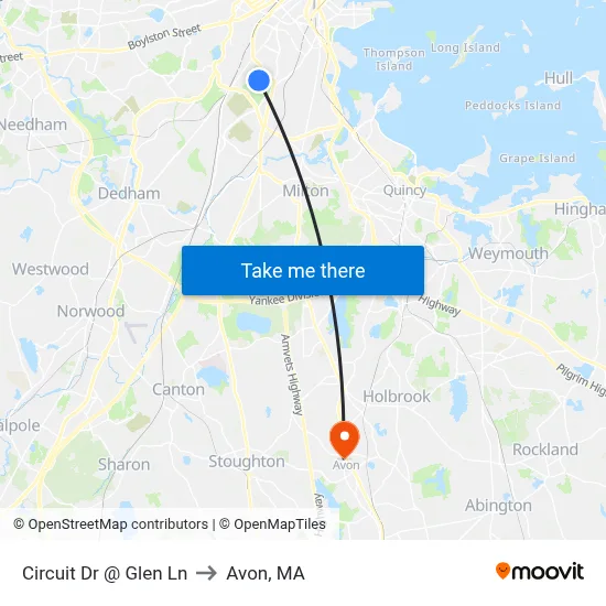 Circuit Dr @ Glen Ln to Avon, MA map