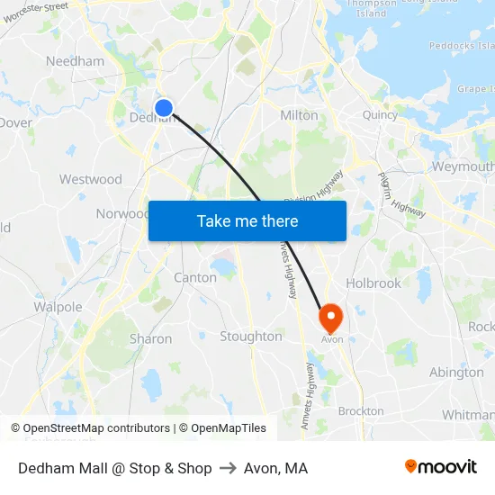 Dedham Mall @ Stop & Shop to Avon, MA map