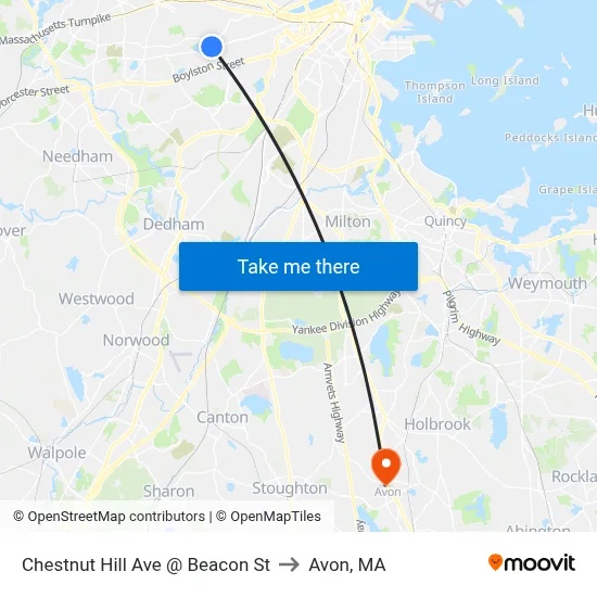 Chestnut Hill Ave @ Beacon St to Avon, MA map