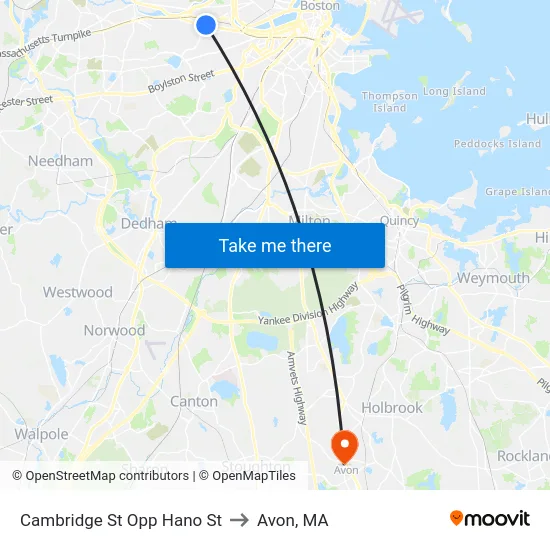 Cambridge St Opp Hano St to Avon, MA map