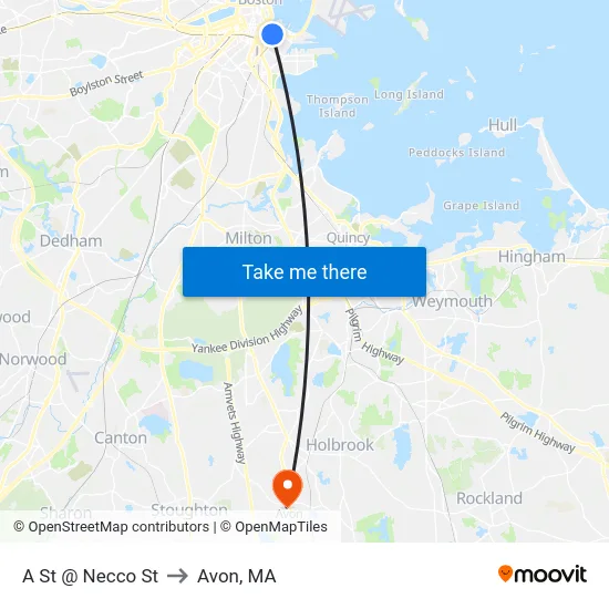 A St @ Necco St to Avon, MA map
