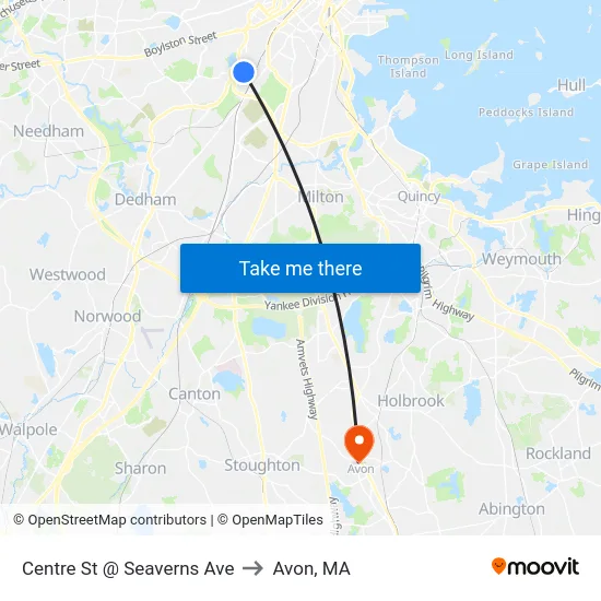 Centre St @ Seaverns Ave to Avon, MA map