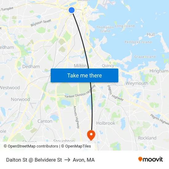 Dalton St @ Belvidere St to Avon, MA map
