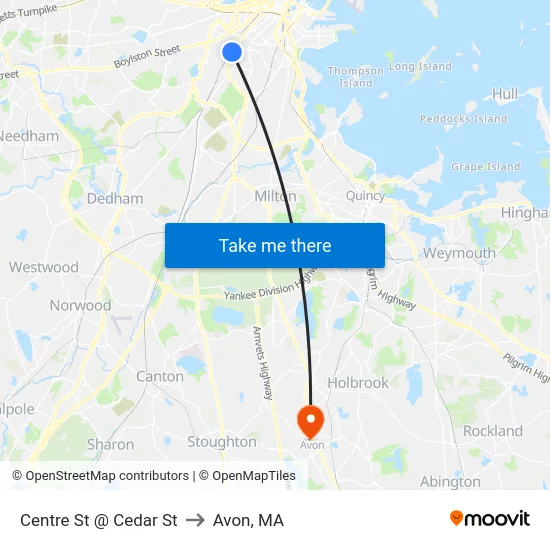 Centre St @ Cedar St to Avon, MA map