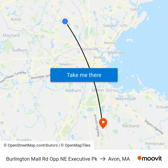 Burlington Mall Rd Opp NE Executive Pk to Avon, MA map
